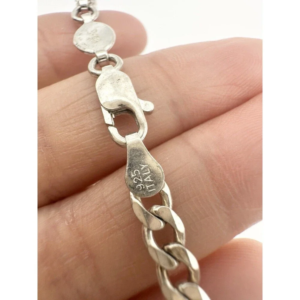 Solid 925 Sterling Silver Figaro Chain Necklace ITALY Men Women 4.3mm 24”